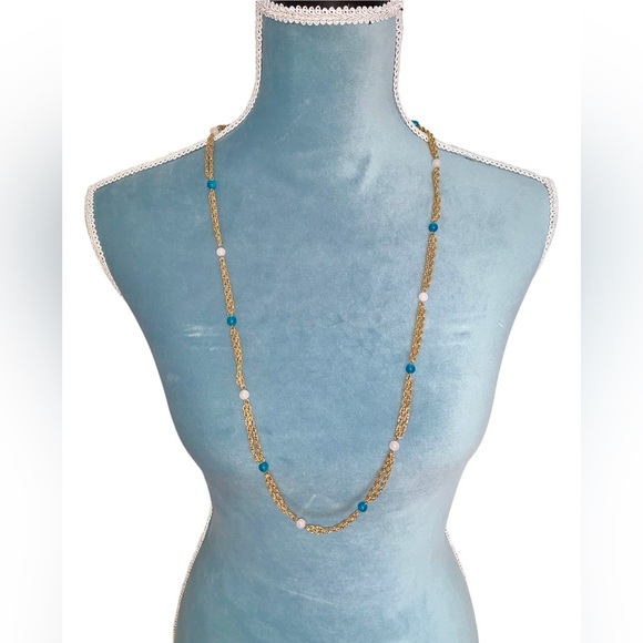 Grace Kelly Simple Stone Double Strand Chain Necklace 18k Gold Plated - Picture 3 of 9